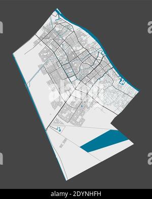 Basra map. Detailed map of Basra city administrative area. Cityscape panorama. Royalty free vector illustration. Outline map with highways, streets, r Stock Vector