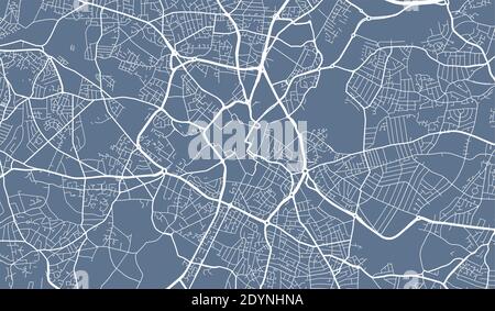 Vector map of Birmingham, United Kingdom, UK. Street map poster illustration. Birmingham map art. Stock Vector