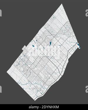 Brampton map. Detailed map of Brampton city administrative area. Cityscape panorama. Royalty free vector illustration. Linear outline map with highway Stock Vector