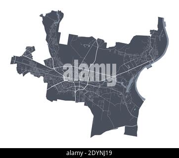 Bydgoszcz map. Detailed vector map of Bydgoszcz city administrative area. Cityscape poster metropolitan aria view. Dark land with white streets, roads Stock Vector