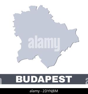 Budapest outline map. Vector map of Budapest city area within its borders. Grey with shadow on white background. Isolated illustration. Stock Vector