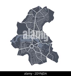 Canberra map. Detailed vector map of Canberra city administrative area. Dark poster with streets on white background. Stock Vector
