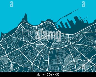 Detailed map of Casablanca city administrative area. Royalty free vector illustration. Cityscape panorama. Decorative graphic tourist map of Casablanc Stock Vector