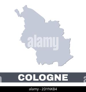 Cologne outline map. Vector map of Cologne city area within its borders. Grey with shadow on white background. Isolated illustration. Stock Vector