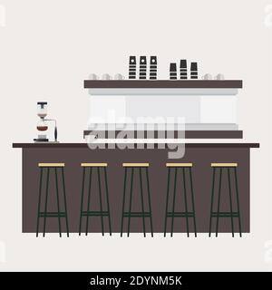 Empty bar counter, barista workplace. Vector professional cafeteria, barista counter in nightclub, restaurant counter illustration Stock Vector