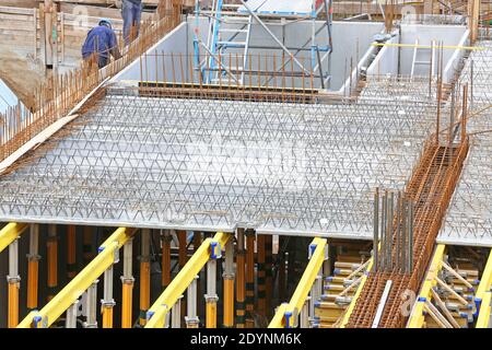 prefabricated concrete ceiling elements on construction site Stock Photo
