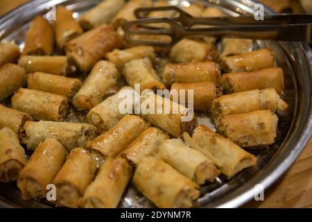 Middle eastern Baklava sweet pastries on a buffet table Stock Photo