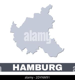 Hamburg outline map. Vector map of Hamburg city area within its borders. Grey with shadow on white background. Isolated illustration. Stock Vector