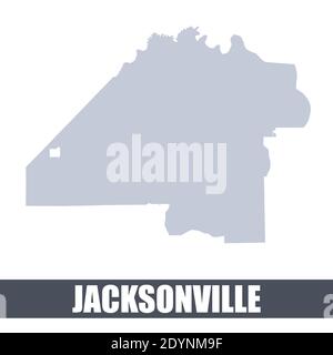 Jacksonville outline map. Vector map of Jacksonville city area within its borders. Grey with shadow on white background. Isolated illustration. Stock Vector