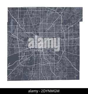 Indianapolis map. Detailed vector map of Indianapolis city administrative area. Cityscape poster metropolitan aria view. Dark land with white streets, Stock Vector