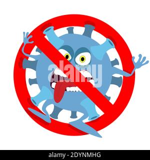 Forbidden monster microbe, prohibition epidemic outbreak, ban coronavirus organism, virus covid-19 bacterium. Vector illustration Stock Vector