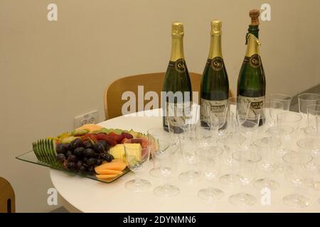 Tables set for a business event reception Stock Photo