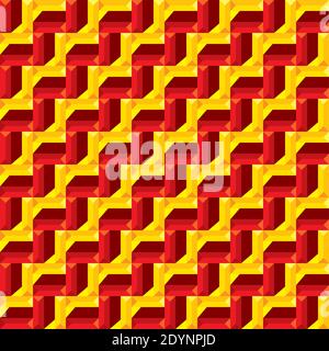 Seamless vector pattern in Escher style. Bright geometric ornament of cubic building blocks. Illusion of volume. textile print. fabric swatch. wrappin Stock Vector