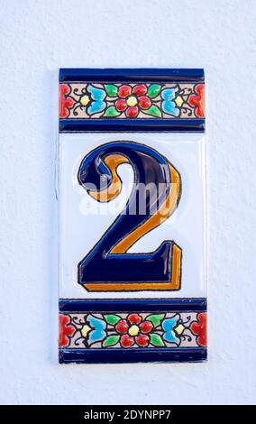 Decorative Cermaic Tile House Number 2 Portugal Stock Photo