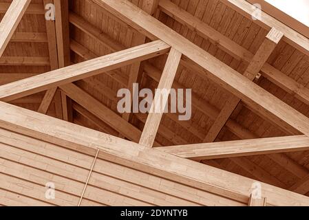 Wooden roof construction. Stock Photo