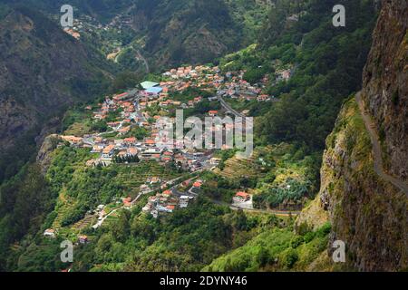 'Nuns Valley' the village of Curral das Freiras  sites in deep steep sided valley Madeira Portugal. Stock Photo