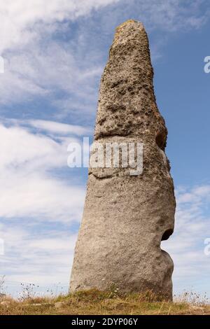 Menhir Cam Louis - megalithic monument in Plouescat in Brittany, France Stock Photo