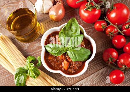 Rustic bolognese meat sauce. Typical Italian dish. Stock Photo
