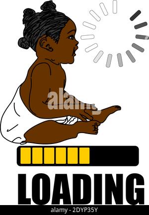 Baby loading please wait. Pregnant baby in belly, baby charging Stock Vector
