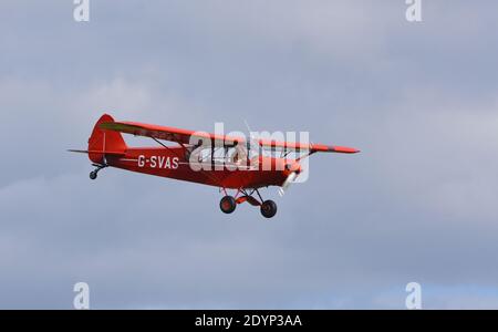 Vintage G-SVAS PA-18 1961 Piper Super Cub  aircraft in flight. Stock Photo