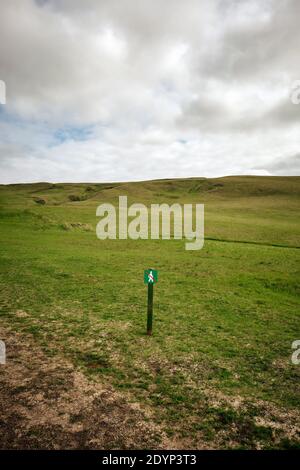 Open space but no walking allowed. A no people sign in a grassy Iceland landscape. Stock Photo