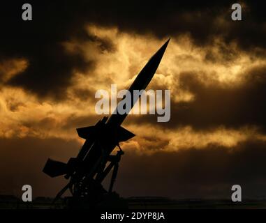 The Bristol Bloodhound is a British ramjet powered surface-to-air missile developed during the 1950s Stock Photo