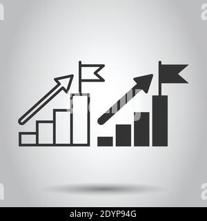 Stair with finish flag icon in flat style. Leadership challenge vector illustration on white background. Career growth business concept. Stock Vector
