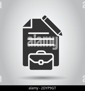 Document note with pen icon in flat style. Paper sheet pencil and briefcase vector illustration on white background. Notepad document business concept Stock Vector