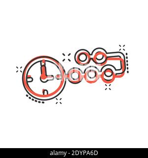 Timeline icon in comic style. Progress cartoon vector illustration on white isolated background. Diagram splash effect business concept. Stock Vector