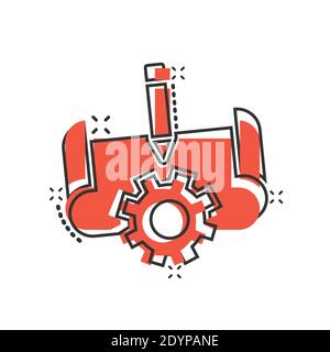 Prototype icon in comic style. Startup cartoon vector illustration on white isolated background. Model development splash effect business concept. Stock Vector