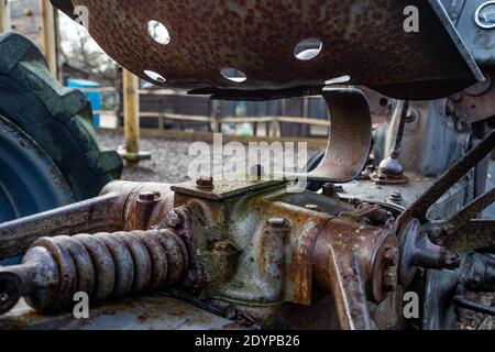 Closeup of seat spring and 3 point linkage Stock Photo