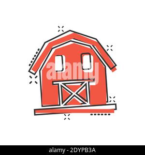 Barn icon in comic style. Farm house cartoon vector illustration on white isolated background. Agriculture storehouse splash effect business concept. Stock Vector