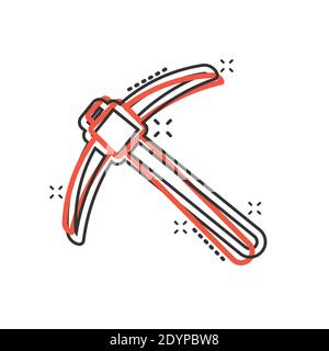 Axe icon in comic style. Lumberjack cartoon vector illustration on white isolated background. Blade splash effect business concept. Stock Vector