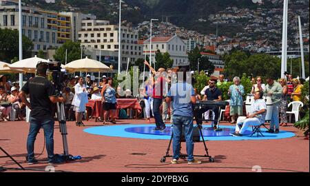 TV Filming of group performing at the opening of CR7 Hotel in Funchal. Stock Photo
