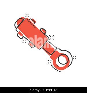 Hydraulic icon in comic style. Cylinder cartoon vector illustration on white isolated background. Equipment splash effect business concept. Stock Vector