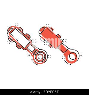 Hydraulic icon in comic style. Cylinder cartoon vector illustration on white isolated background. Equipment splash effect business concept. Stock Vector