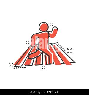 Pedestrian crosswalk icon in comic style. People walkway cartoon sign vector illustration on white isolated background. Navigation splash effect busin Stock Vector
