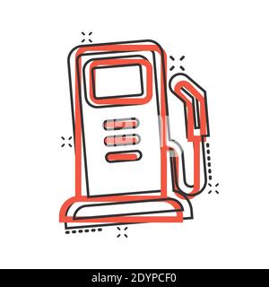 Fuel pump icon in comic style. Gas station cartoon sign vector illustration on white isolated background. Petrol splash effect business concept. Stock Vector