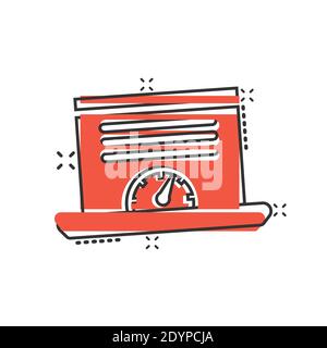 Dashboard icon in comic style. Finance analyzer cartoon vector illustration on white isolated background. Performance algorithm splash effect business Stock Vector