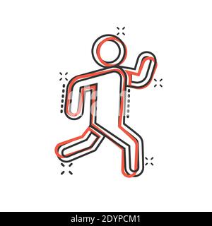 Run people icon in comic style. Jump cartoon vector illustration on white isolated background. Fitness splash effect business concept. Stock Vector