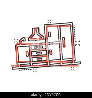 Kitchen furniture icon in comic style. Cuisine cartoon vector ...