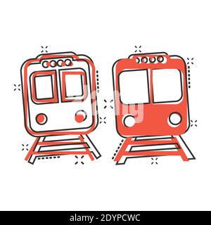 Metro icon in comic style. Train subway cartoon vector illustration on white isolated background. Railroad cargo splash effect business concept. Stock Vector