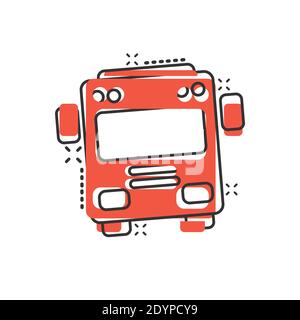 Bus icon in comic style. Coach car cartoon vector illustration on white isolated background. Autobus splash effect business concept. Stock Vector