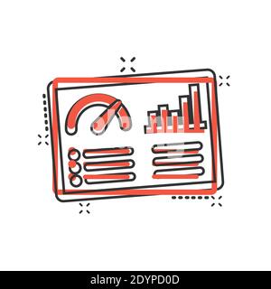 Dashboard icon in comic style. Finance analyzer cartoon vector illustration on white isolated background. Performance algorithm splash effect business Stock Vector