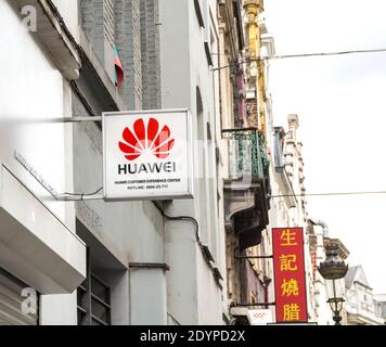 Brussels, Belgium: Huawei sign; Huawei, a Chinese multinational company, is the largest telecommunications equipment maker in the world. Stock Photo