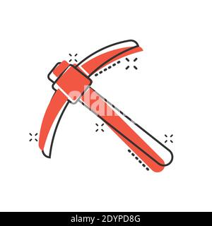 Axe icon in comic style. Lumberjack cartoon vector illustration on white isolated background. Blade splash effect business concept. Stock Vector