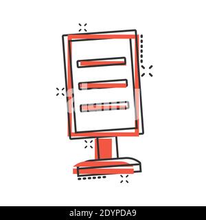 Billboard icon in comic style. Citylight display cartoon vector illustration on white isolated background. Banner placard splash effect business conce Stock Vector