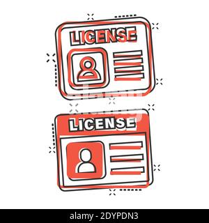 Driver license icon in comic style. Id card cartoon vector illustration on white isolated background. Identity splash effect business concept. Stock Vector