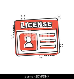 Driver license icon in comic style. Id card cartoon vector illustration on white isolated background. Identity splash effect business concept. Stock Vector
