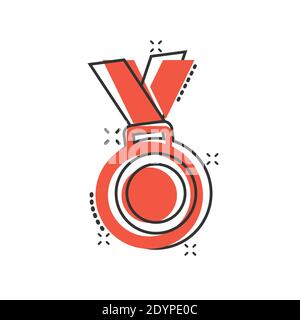Medal icon in comic style. Prize cartoon sign vector illustration on white isolated background. Trophy award splash effect business concept. Stock Vector